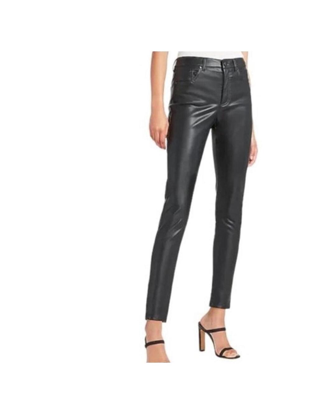 Express Super High Waisted Black Coated Modern Straight Jeans | Size 4/Short